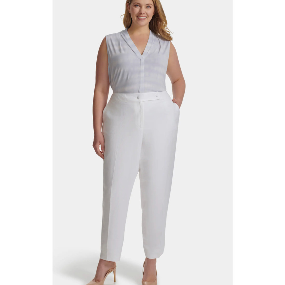 Calvin Klein Linen Tapered Ankle Dress Pants | Women Plus 18W, White NEW $109
